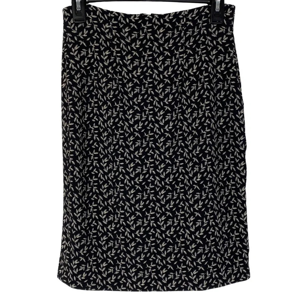 Rebecca Taylor Black Tan Leaf Print Pencil Skirt Women Size 2 XS Slim High Waist
